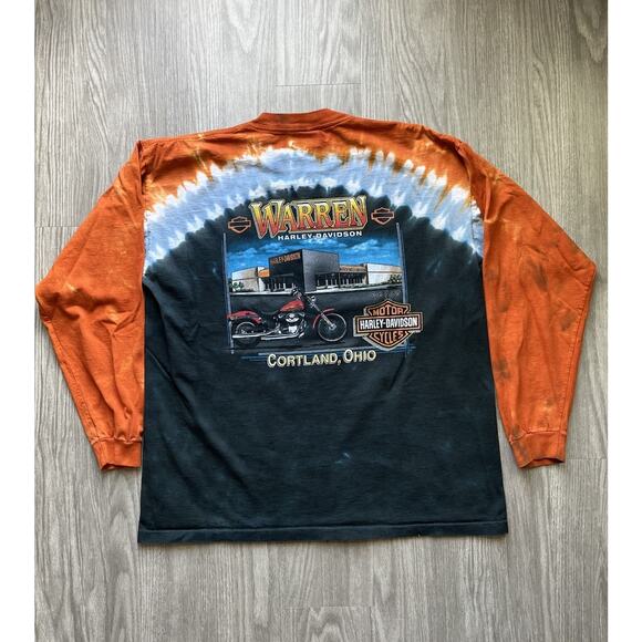Vintage Harley Davidson Tie Dye Long Sleeve Shirt Large Made in USA Cortland - Picture 3 of 8
